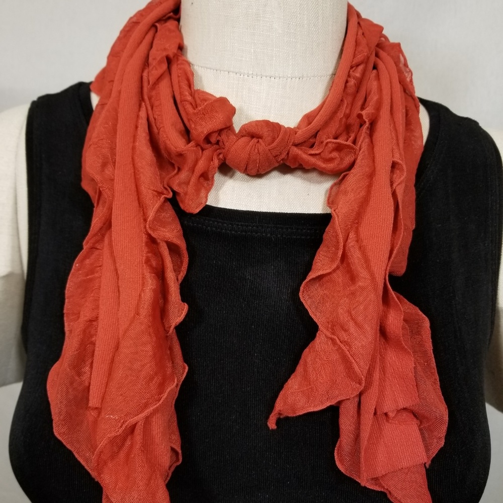 Orange Solid & Patterned Flutter Scarf Accessory - Picture 2 of 8